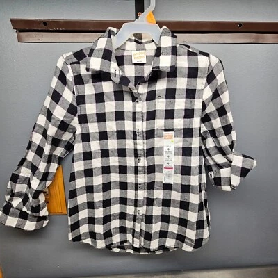 Jumping Beans Girls Top Button Up Flannel Long Sleeve Shirt Size 4, 6, 6X NEW - Image 1 of 4