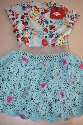 $205 Nuevo JUEGO DE 2 PIEZAS ACEITOSAS FALDA DE ALGODÓN DE ENCAJE DE GANCHILLO PARA NIÑAS + PARTE SUPERIOR Azul 92 cm 2 3 Foto 1 de 4