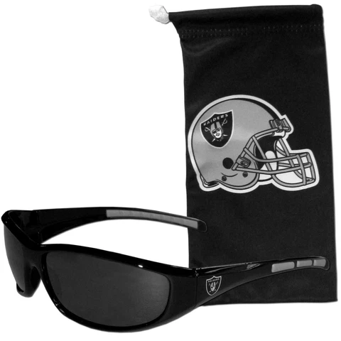 Las Vegas Raiders Wrap Sunglasses with Microfiber Bag (NFL Football) Cover