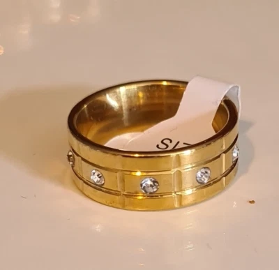 Edelstahl Ring Mit Zirkonia Strass Steinen besetzt Gr . 17-21 - Bild 1 von 3