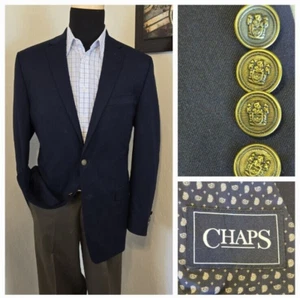 Blazer Chaps Hombre 42L Dorado/Latón Botón Azul Marino Abrigo Deportivo Traje Chaqueta - Imagen 1 de 21