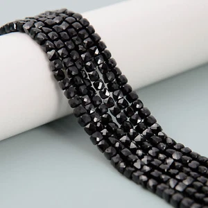 Natural Black Spinel Faceted Cube Beads Size 4mm 15.5'' Strand - Picture 1 of 2
