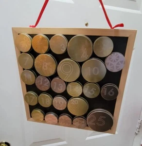 Vintage Countdown To Christmas Advent Calendar Round Metal Tins on Magnetic - Picture 1 of 6