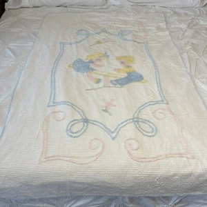 Vintage Antique 41” x 64” Chenille Blanket Baby Crib Boy Girl Teeter Totter Rare - Picture 1 of 12
