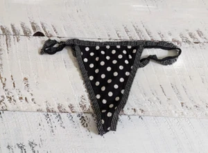 Vntg Victoria’s Secret Cotton Lingerie Size XS Black Polka Dot Ruffle V-String - Picture 1 of 5