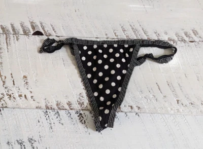 Vntg Victoria’s Secret Cotton Lingerie Size XS Black Polka Dot Ruffle V-String - Image 1 of 4