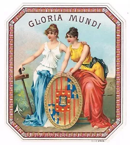 ORIGINAL UM 1900 ZIGARRENKISTE ETIKETT ANTIK GLORIA MUNDI ANKER DAMEN MARITIM - Bild 1 von 1