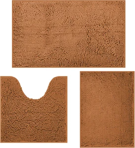 Bathroom Rugs Sets 3 Piece Chenille Bath Rug Non-Slip Bath Mats with Soft Plush  - Picture 1 of 12