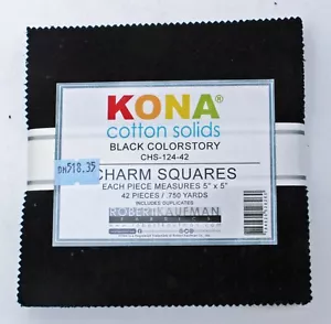 5" Charm Pack Squares Kona Cotton Solids Black Colorstory Quilt Precuts M518.35 - Picture 1 of 1