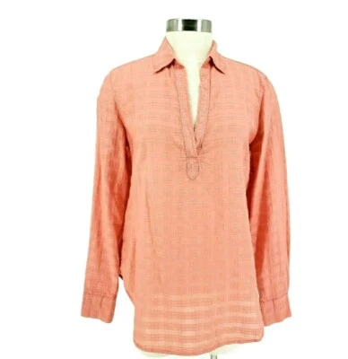 Lou & Grey Tunic Shirt Pink Long Sleeve Collared V Neck Gauze Popover Top Small - Image 1 of 4