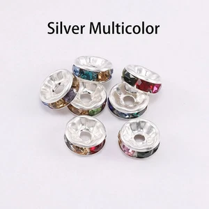Rhinestone Spacer Beads for DIY Jewelry Bracelet Making Metal Rondelle 10mm 50pc - Picture 1 of 29