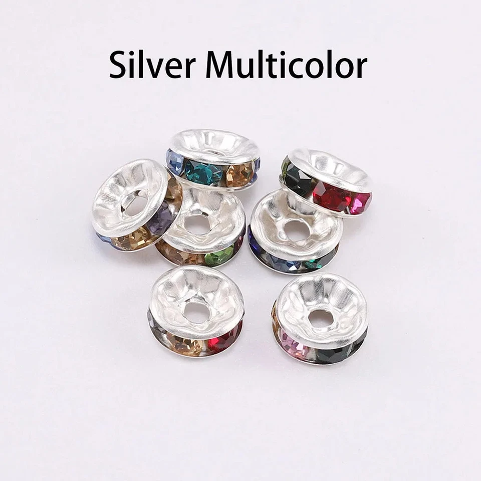 Cuentas espaciadoras de diamantes de imitación para hacer brazaletes de joyería hágalo usted mismo rondelle de metal 10 mm 50 piezas Foto 1 de 4