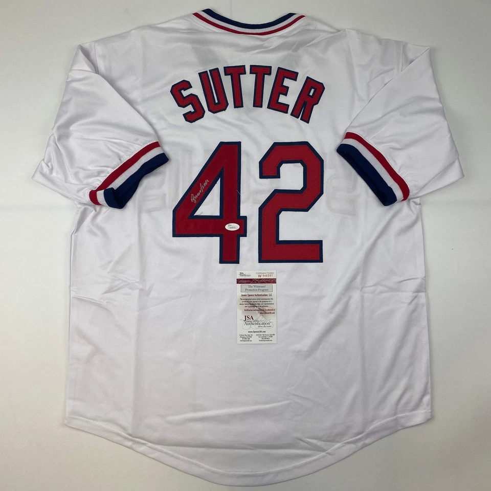 Autographed/Signed Bruce Sutter St. Louis White Baseball Jersey JSA COA - Image 1 of 4
