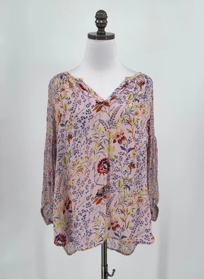 Top túnica terciopelo de Graham Spencer rosa floral viscosa manga larga talla L Foto 1 de 4
