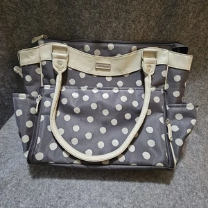 Carters City Tote Large Diaper Bag Gray With Crean Polka Dots with charging pad. - Picture 1 of 10