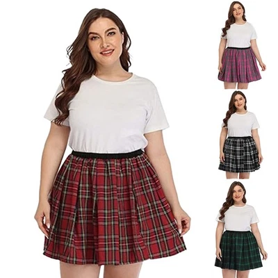 Girl CHECK Pleated School Skirts Skorts Elastic Waist Mini Dress Women PLUS SIZE - Image 1 of 4
