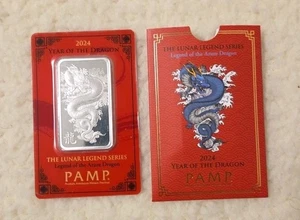 2024 Pamp Drago Azzurro Lunare Lingotto Argento - 1 Oz - Foto 1 di 8