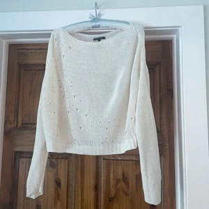 Maglione donna Sarah Pacini misto lino avorio maglia aperta cropped taglia unica - Foto 1 di 10