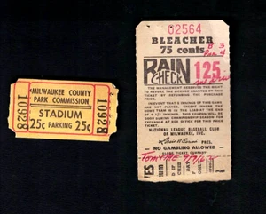 1962 Milwaukee Braves Ticket Stub, Parkausweis - Hank Aaron HR, Uecker At-Bat - Bild 1 von 2
