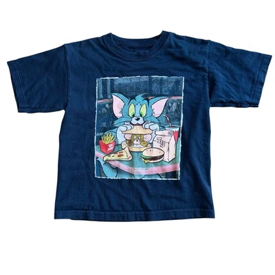 Tom and Jerry Fast Food Burger Youth Small 6/7 T-shirt Turner Entertainment Navy - Image 1 of 3