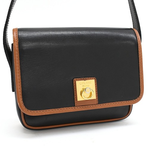 Borsa a tracolla Celine M10 in pelle nera marrone vintage usata
