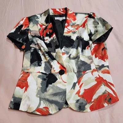 KASPER 丝绸花卉夹克,前口袋,尺寸 10 — 第 1/4 张图片