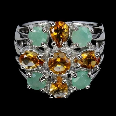 925 Sterling Silver Ring Pear Citrine 6x4mm Emerald Gemstone Jewelry Size 8 - Image 1 of 4