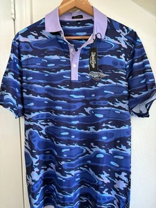 NWT Blade & Grass Club Men's Golf Polo Short Sleeve Medium Abstract Ocean - Picture 1 of 5