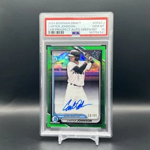 2024 BOWMAN CHROME DRAFT /99 AUTO GREEN REFRACTOR Carter Johnson RC PSA 10 Gem - Picture 1 of 2