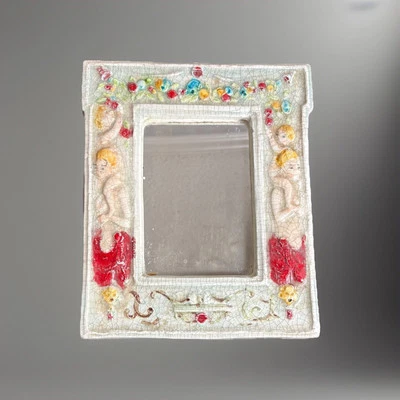 Espejo colgante de pared italiano pequeño esmalte craquelado cerámica vintage años 60/60 Italia Foto 1 de 4