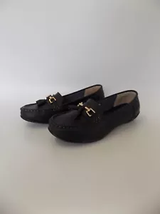 Blue Shoes Wide Fit Size 5 Womens Navy Leather Flat Loafer Low Heel School Work - Picture 1 of 14