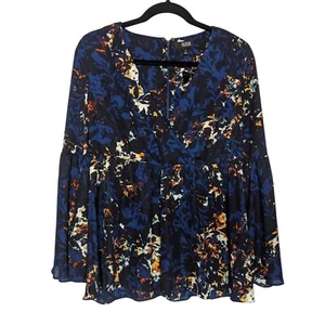 a.n.a A New Approach wing sleeve surplice neckline geometric dark navy blouse M - Picture 1 of 7