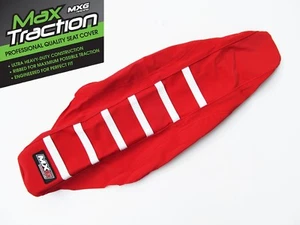 HONDA CRF250 CRF250R 2014-2017 RIBBED SEAT COVER RED WITH WHITE STRIPES RIBS MXG - Picture 1 of 2