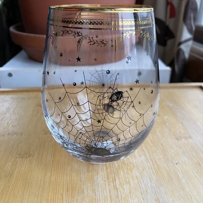 ANTHROPOLOGIE & BALDUCCI Anthropologie Florence Balducci Spiders Bats Stemless Wine Glass Halloween NWT