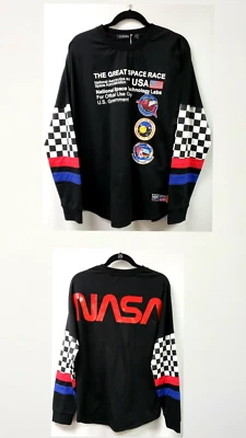 NUEVO~Ropa exterior Hudson*NASA THE GREAT SPACE RACE/PARCHES~Camiseta manga larga~L~NEGRO Foto 1 de 4