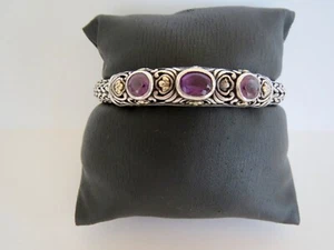 Signed BJC Behnam Jewelry Co Sterling Silver & 14KT Amethyst Cabs Woven BRACELET - Picture 1 of 13
