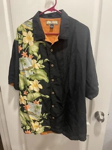 Tommy Bahama Shirt Mens Extra Large Black Yellow Silk Short Sleeve Hawaiian - Picture 1 of 5