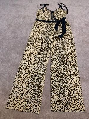 NUEVO CON ETIQUETAS Mono Kardashian Estampado Leopardo Pierna Ancha Cinturón Mediano Negro Tostado Foto 1 de 4