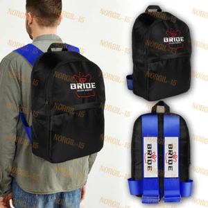 Blue Harness Adjustable Shoulder Straps JDM Bride Racing Carbon Style Backpack - Picture 1 of 5