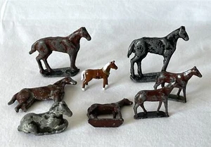 SPARES Vintage Painted Lead Britains Era Toy Lot 8 Horses Mostly Semi Flats - Picture 1 of 10