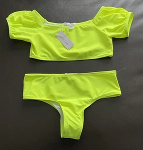 Stella Cove neon yellow 2 piece set swimsuit bikini size 16y covered shoulders - Picture 1 of 5