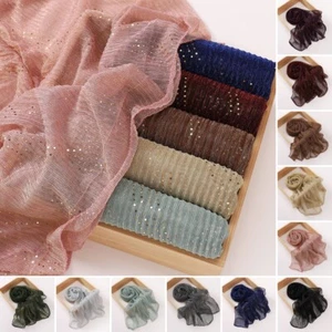 Damen Glitzer Pailletten Schal Kopftücher Tücher Kopftücher Unifarben Hijabs - Bild 1 von 31