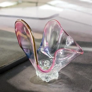 1993 mundgeblasene Studioglas Vase Schale Skulptur Künstler signiert Eiswürfelsockel - Bild 1 von 17