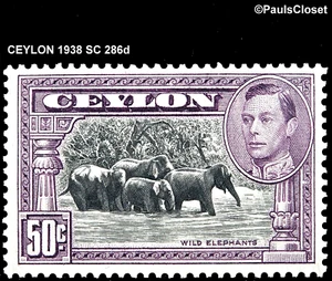 CEYLON 1938 SC 286d REY GEORGE VI & ELEPHANTS 50c MVLH F/VF - Imagen 1 de 2