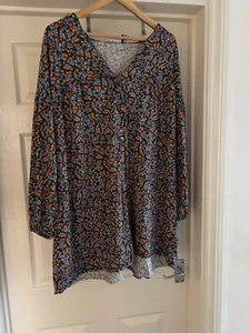 Ladies Size 14 Blue Mix Floral Long Top ASOS Design Sleeves Preowned Maternity - Picture 1 of 8