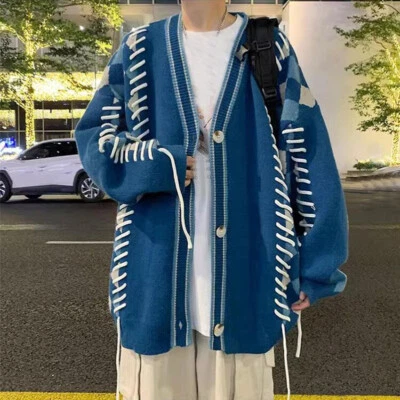 Moda Japonesa Para Hombres Suéteres Abrigo Cárdigan Suelto Universidad Prendas de Punto Informal Retro Foto 1 de 4