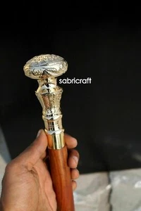 NUEVO SÓLIDO ANTIGUO MANGO DE LATÓN SÓLIDO MADERA BASTÓN BASTÓN DE DISEÑO VINTAGE - Imagen 1 de 6