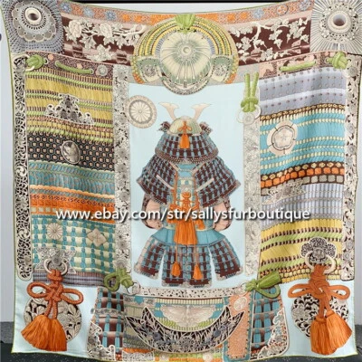 Sallys Boutique 70% Cashmere 30% Silk Wrap Scarf Samurai Print Square Shawl 53" - Image 1 of 4