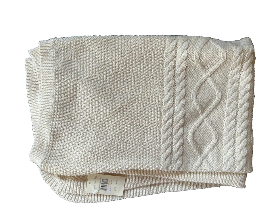💞NWT 💞 Pottery Barn Kid Cable Knit Baby Stroller Throw Blanket Ivory Vintage - Image 1 of 1
