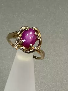 ECHT 10K GELBGOLD OVALER CABOCHON STERN RUBIN VINTAGE DESIGNER RING GRÖSSE 6 - Bild 1 von 8